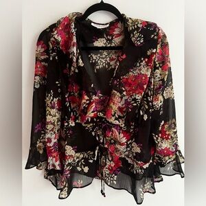 Sheer Black and Floral Print Blouse - 90’s Thrifted